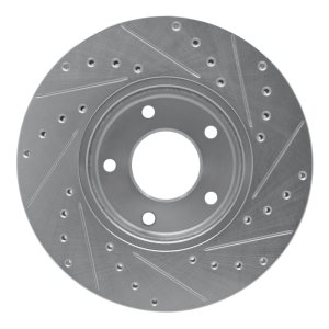 Jaguar XJ8 Brake Rotor (1) - Front Left - R1 Concepts - Drilled & Slotted - Silver - `97-`03